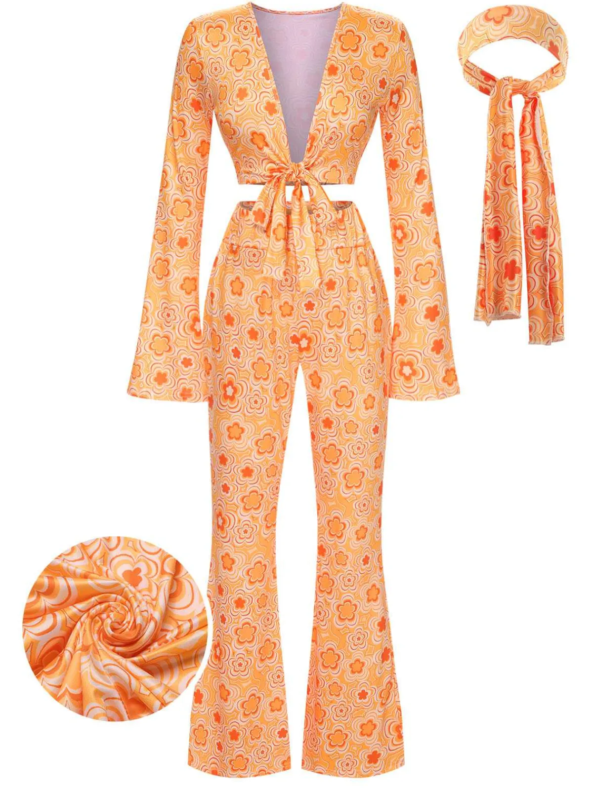 Best Retro Stage 3PCS 1970s Flare Sleeve Disco Hippie Costume Set