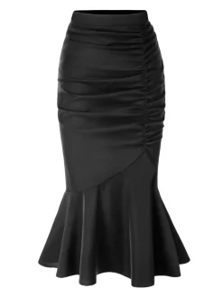 Fashion Retro Stage 2PCS 1930s Floral Lapel Top & Pleated Fishtail Skirt White & Black