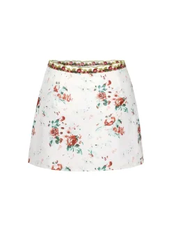 Fashion Retro Stage 2PCS 1960s Floral Strap Slit Vest & Lace Skirt White