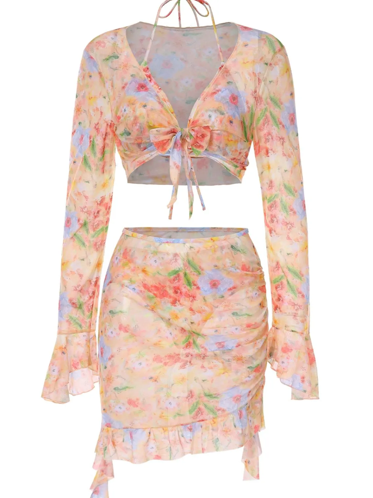Clearance Retro Stage 4PCS 1950s Swimsuit Dress Set Floral