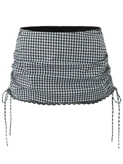 Outlet Retro Stage 2PCS 1950s Gingham Plaid Lace-Up Crop Camisole & Skirt