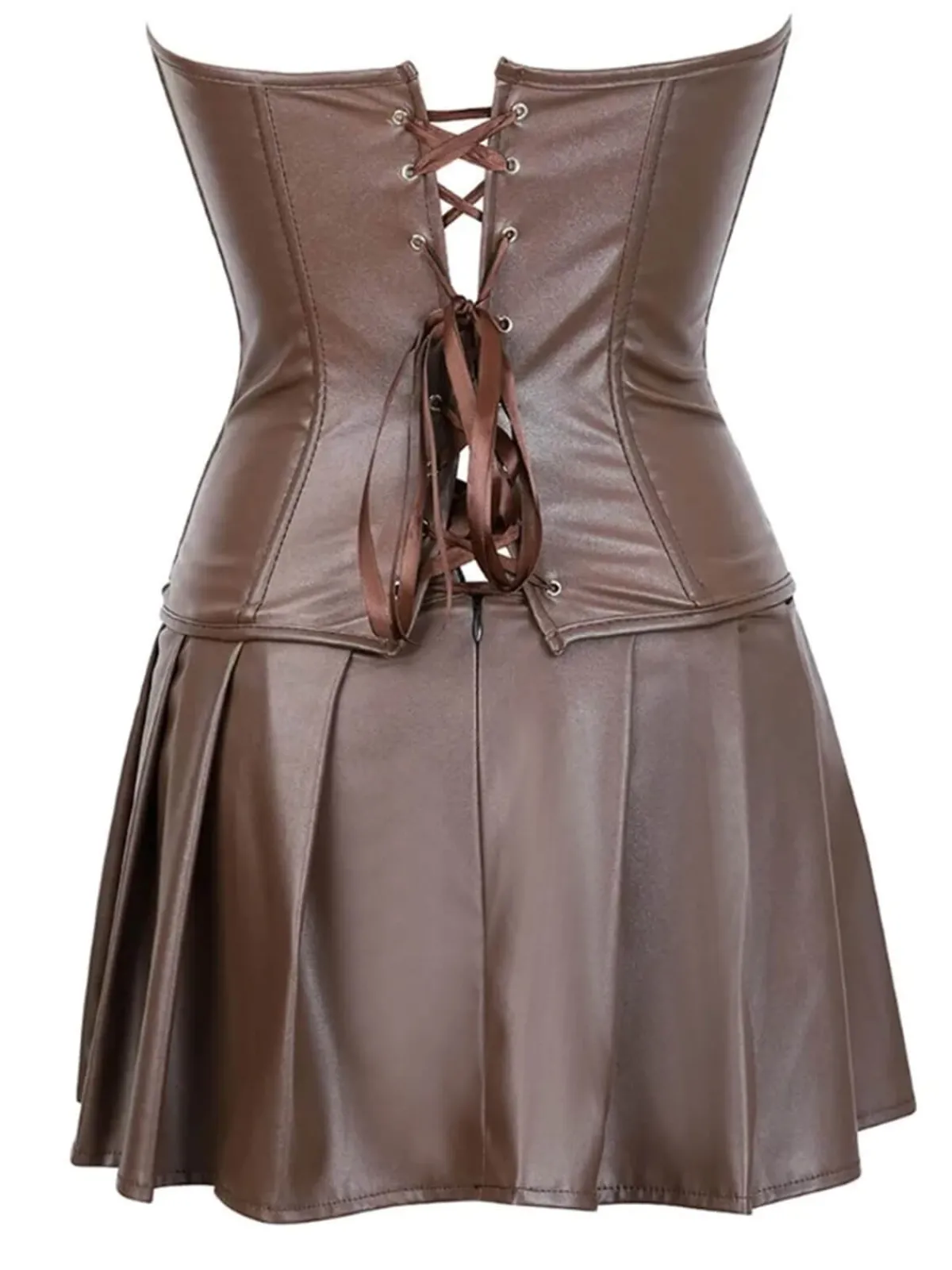 Sale Retro Stage 2PCS 1970s Gothic Faux Leather Bandeau Corset & Skirt
