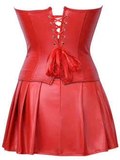 Sale Retro Stage 2PCS 1970s Gothic Faux Leather Bandeau Corset & Skirt
