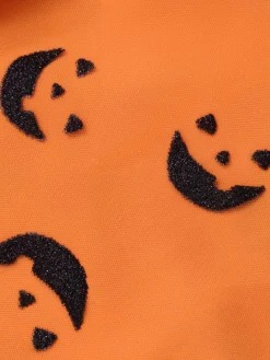 Hot Retro Stage 2PCS 1940s Halloween Peter Pan Collar Blouse & Smiley Face Mesh Skirt Black & Orange