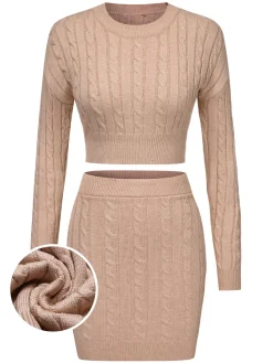 Online Retro Stage 2PCS 1960s Knitted Cropped Sweater & Skirt