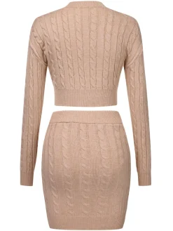 Online Retro Stage 2PCS 1960s Knitted Cropped Sweater & Skirt