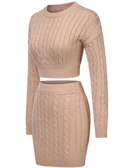 Online Retro Stage 2PCS 1960s Knitted Cropped Sweater & Skirt