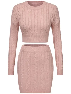 Online Retro Stage 2PCS 1960s Knitted Cropped Sweater & Skirt