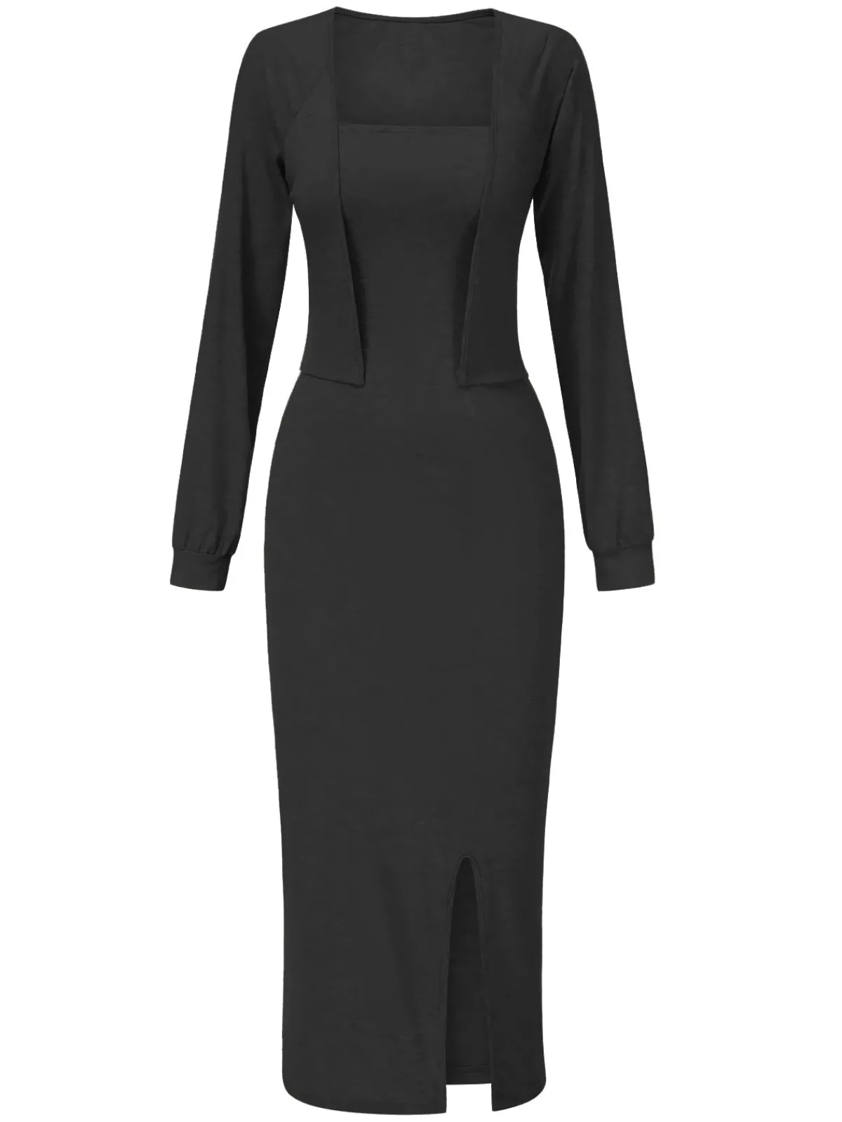 Fashion Retro Stage 2PCS 1960s Knitted Slit Tube Dress & Short Cardigan