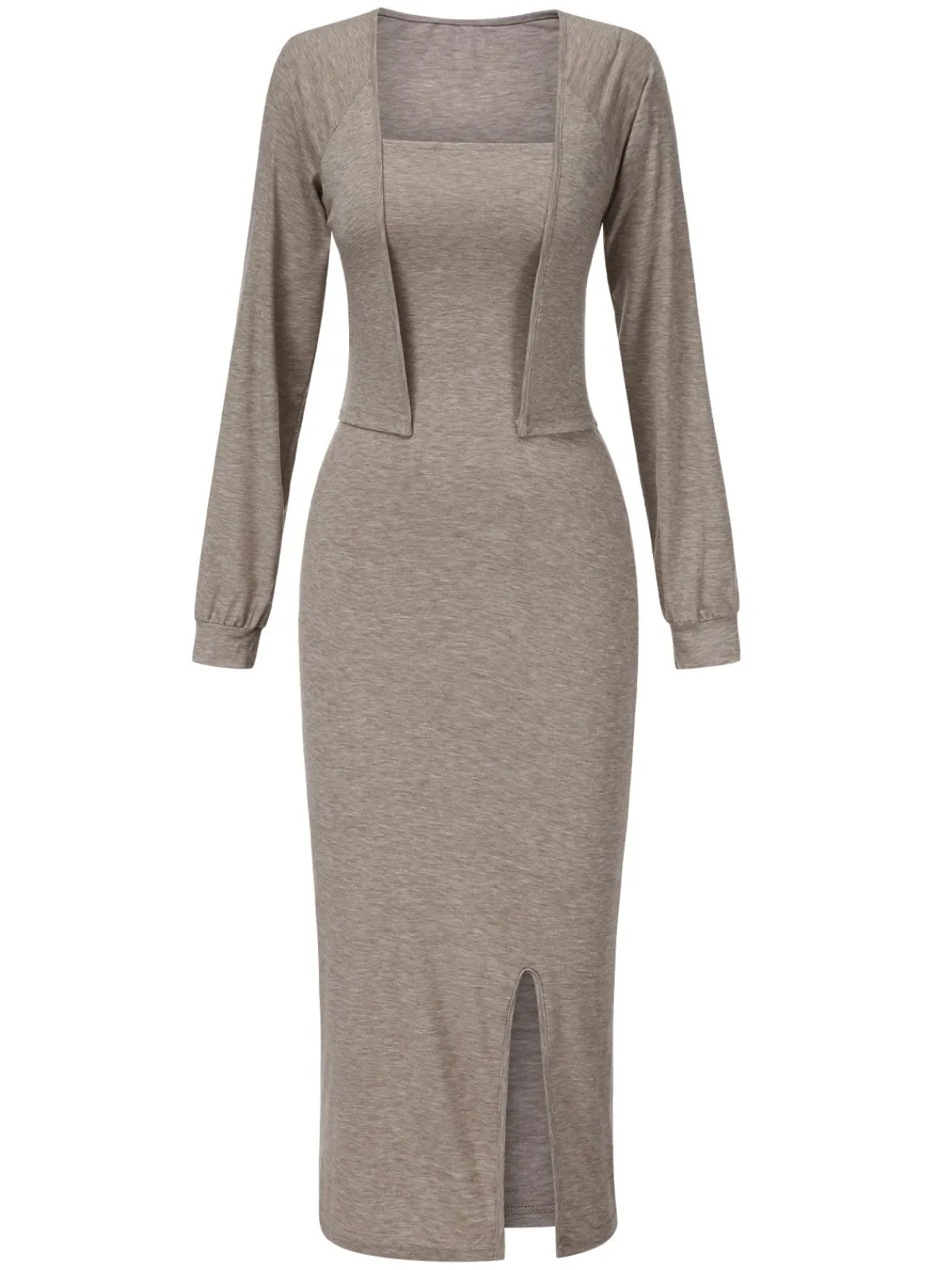 Fashion Retro Stage 2PCS 1960s Knitted Slit Tube Dress & Short Cardigan