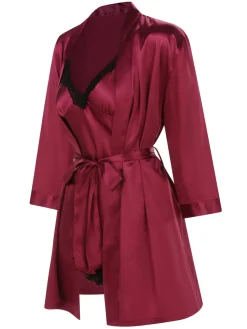 Sale Retro Stage 2PCS 1970s Lace Suspender Nightdress & Robe