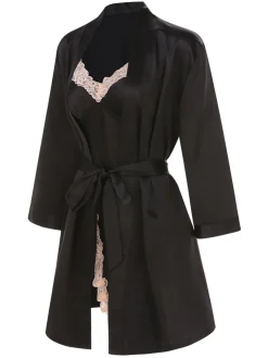 Sale Retro Stage 2PCS 1970s Lace Suspender Nightdress & Robe