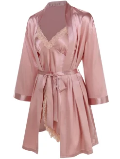 Outlet Retro Stage 2PCS 1970s Lace Suspender Nightdress & Robe