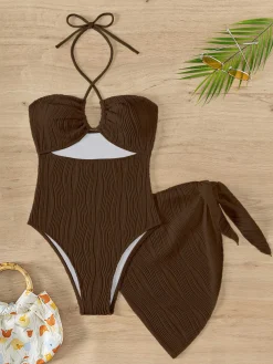 Sale Retro Stage 2PCS 1950s Lace-Up Halter Swimsuit & Cover-Up