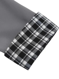 Hot Retro Stage 2PCS 1950s Lapel Rolled Sleeve Plaids Coat & Strap Dress Dark Gray