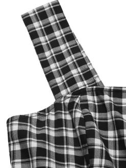 Hot Retro Stage 2PCS 1950s Lapel Rolled Sleeve Plaids Coat & Strap Dress Dark Gray