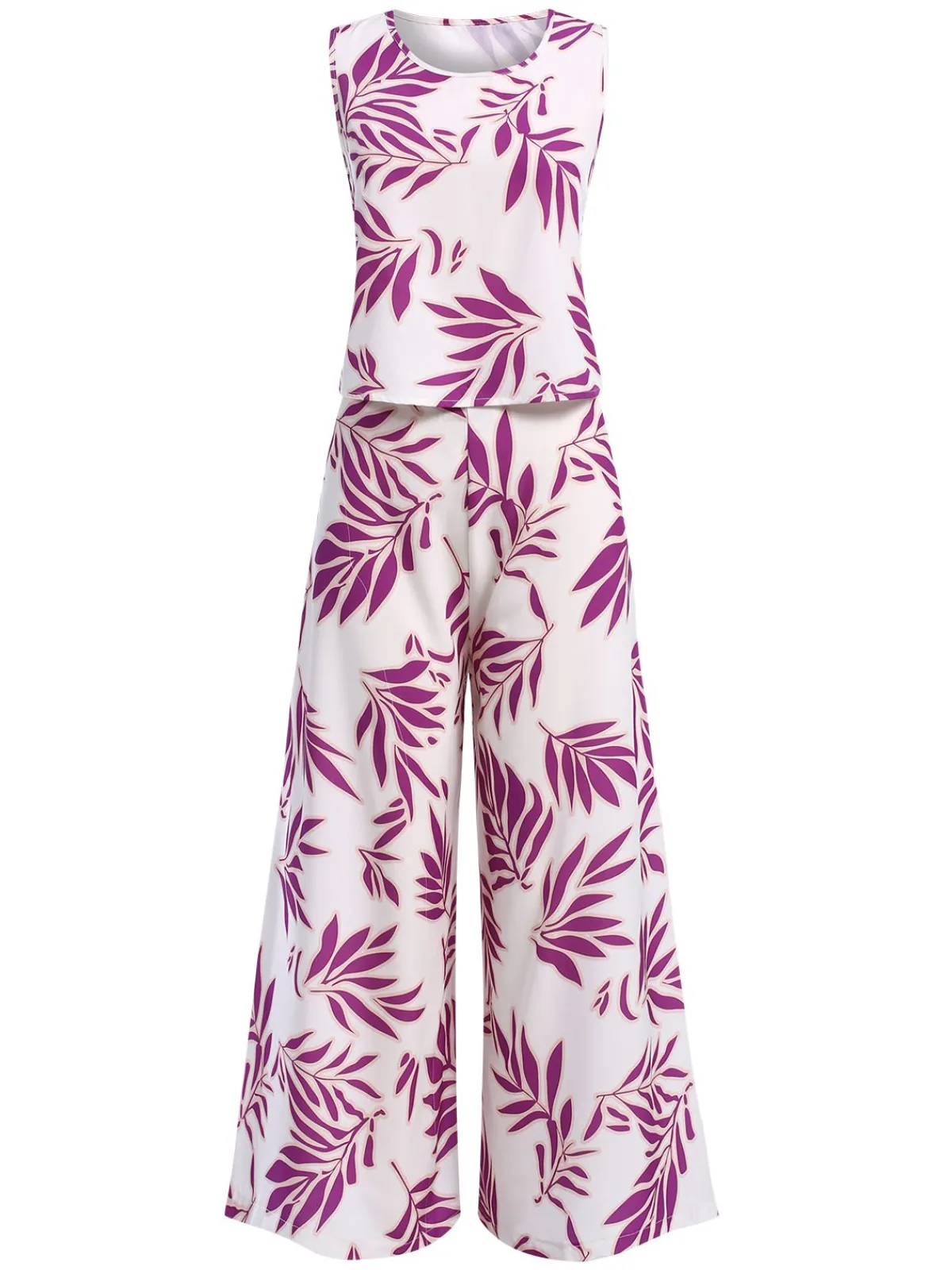 Clearance Retro Stage 2PCS 1940s Leaves Sleeveless Top & Cropped Pants White