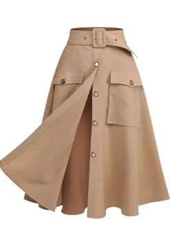 Online Retro Stage 2PCS 1950s Leopard Lapel Romper & Skirt Khaki