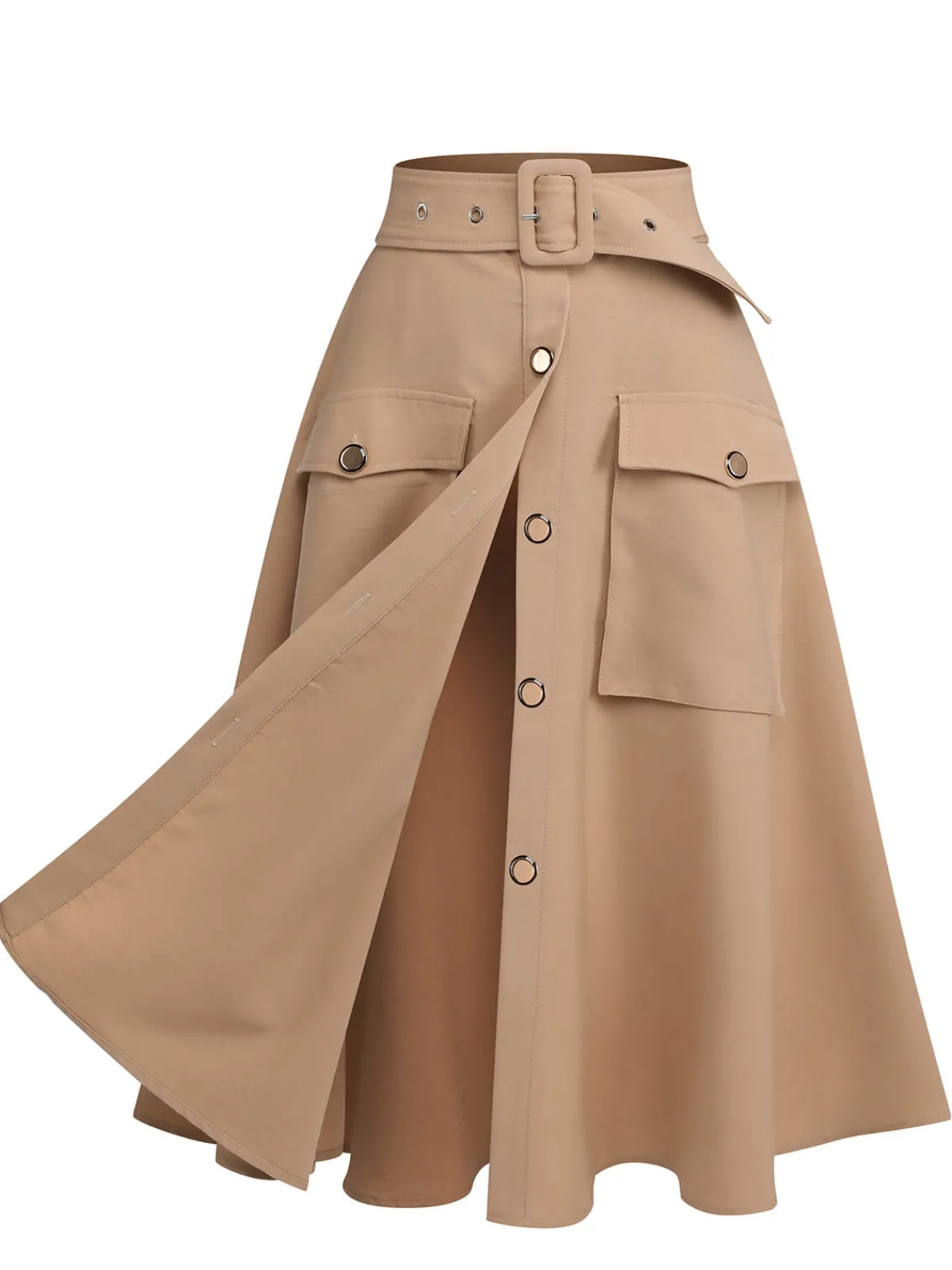 Online Retro Stage 2PCS 1950s Leopard Lapel Romper & Skirt Khaki