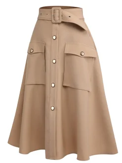 Online Retro Stage 2PCS 1950s Leopard Lapel Romper & Skirt Khaki
