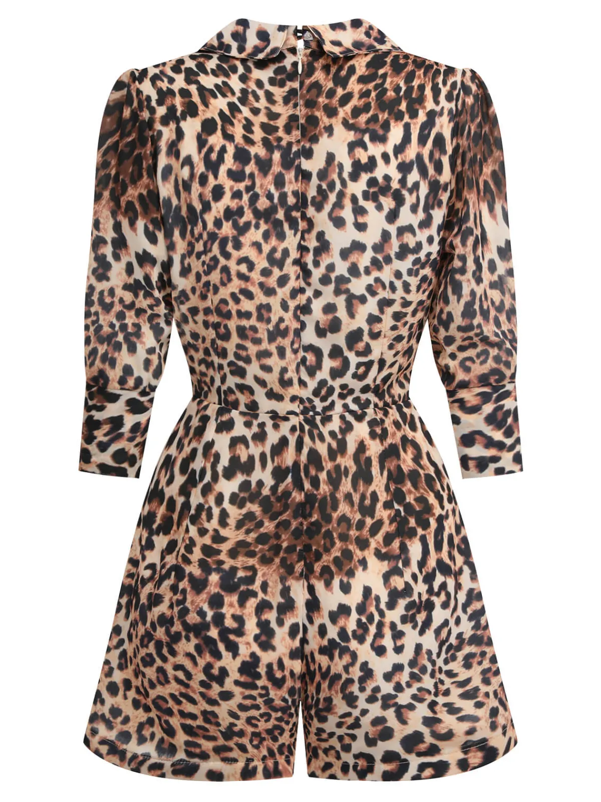 Online Retro Stage 2PCS 1950s Leopard Lapel Romper & Skirt Khaki