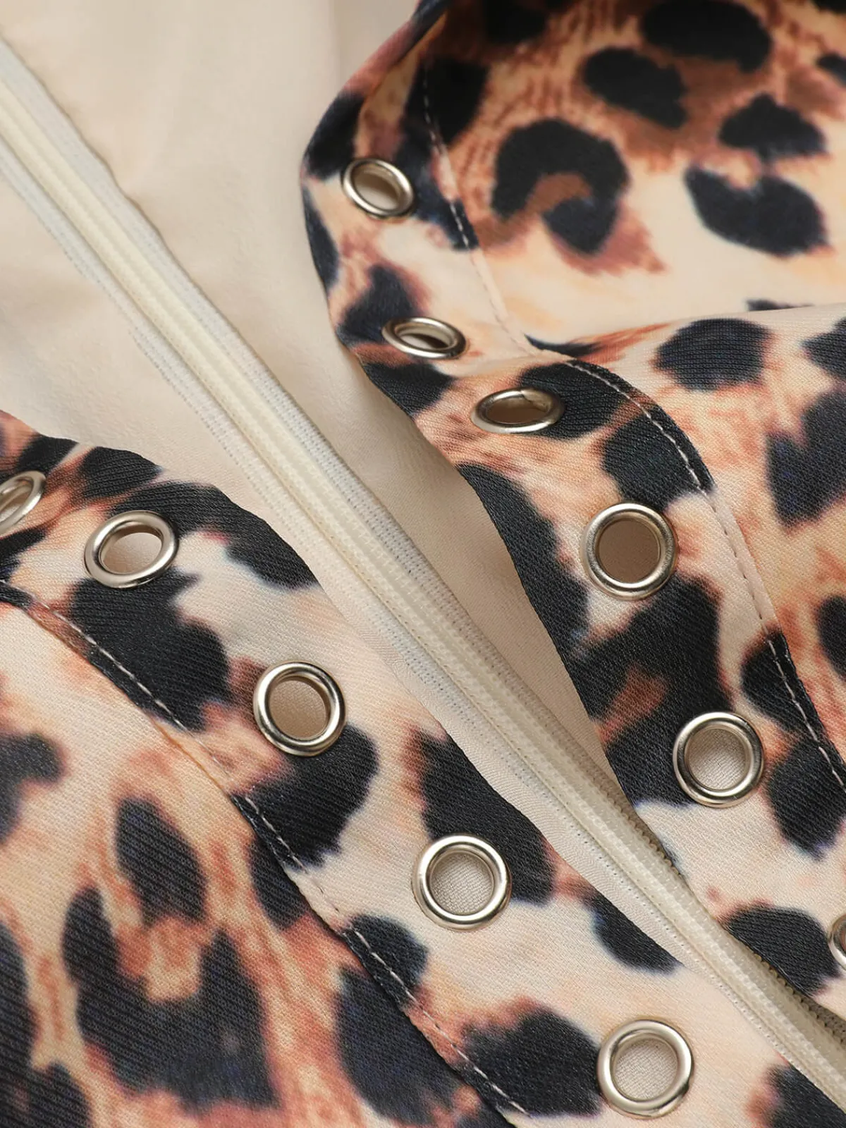 Online Retro Stage 2PCS 1950s Leopard Lapel Romper & Skirt Khaki