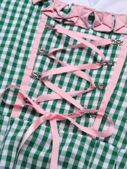 Discount Retro Stage 2PCS 1950s Oktoberfest White Top & Plaid Dress & Pink Apron Green