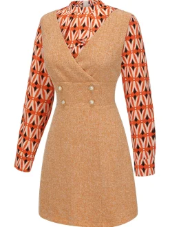 Outlet Retro Stage 2PCS 1960s Blouse & Tweed Mini Dress Orange