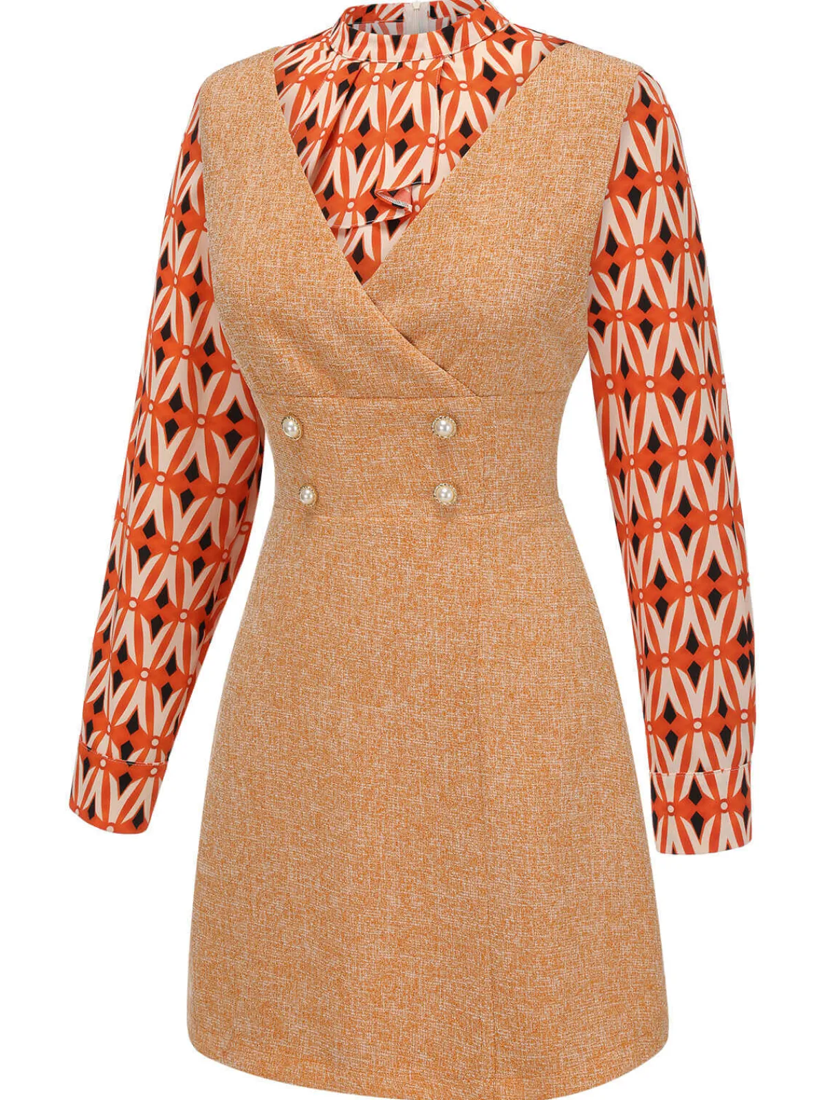 Outlet Retro Stage 2PCS 1960s Blouse & Tweed Mini Dress Orange