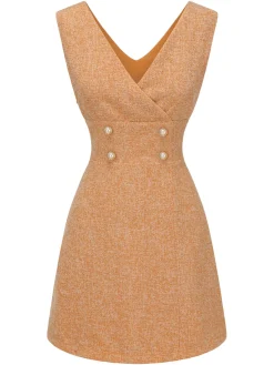 Outlet Retro Stage 2PCS 1960s Blouse & Tweed Mini Dress Orange