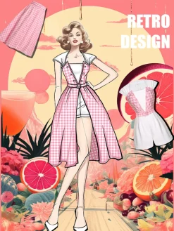 Best Retro Stage 2PCS 1950s Pink Plaid Skirt & Romper With Belt White & Pink