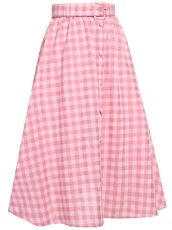 Best Retro Stage 2PCS 1950s Pink Plaid Skirt & Romper With Belt White & Pink