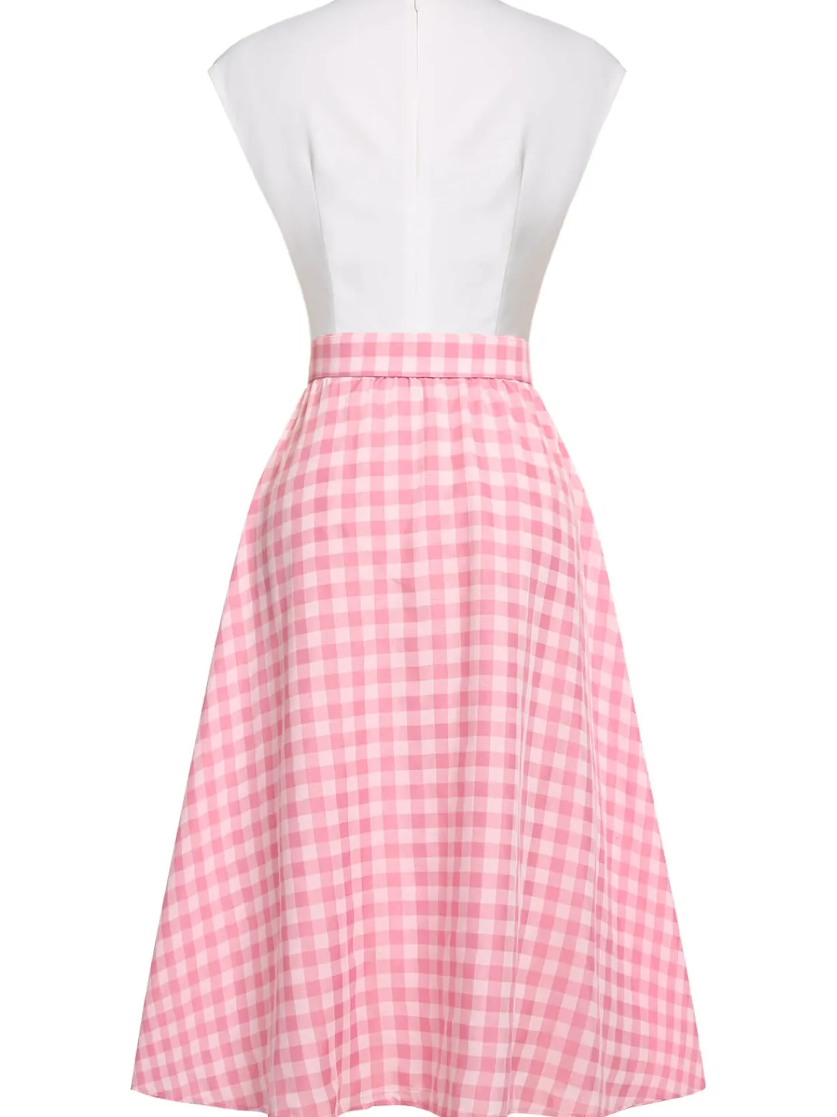 Best Retro Stage 2PCS 1950s Pink Plaid Skirt & Romper With Belt White & Pink