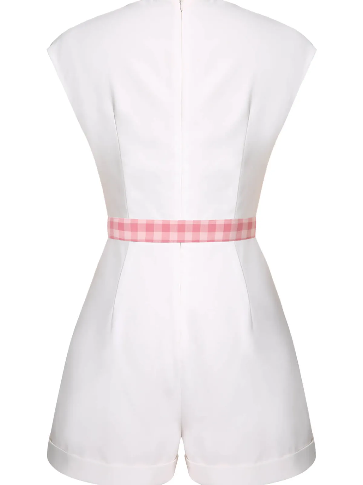 Best Retro Stage 2PCS 1950s Pink Plaid Skirt & Romper With Belt White & Pink