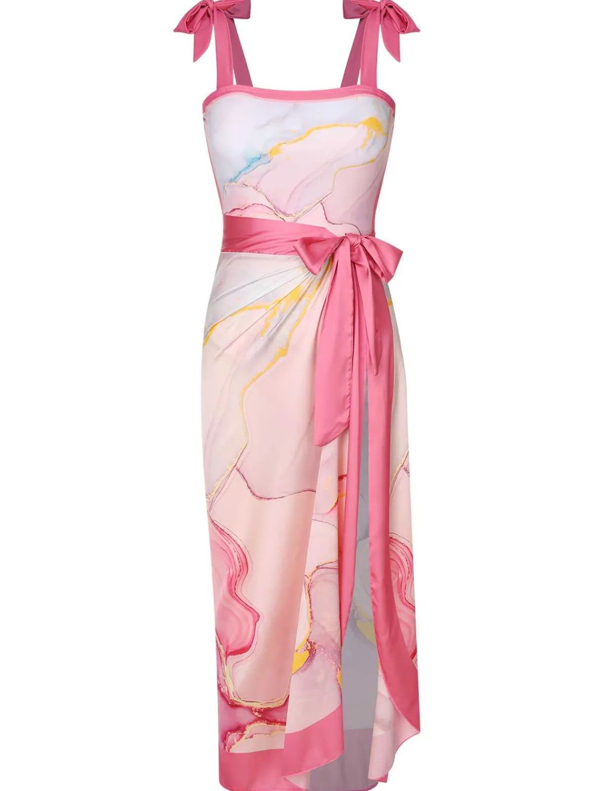 Online Retro Stage 2PCS 1950s Print Swimsuit & Cover-Up Pink