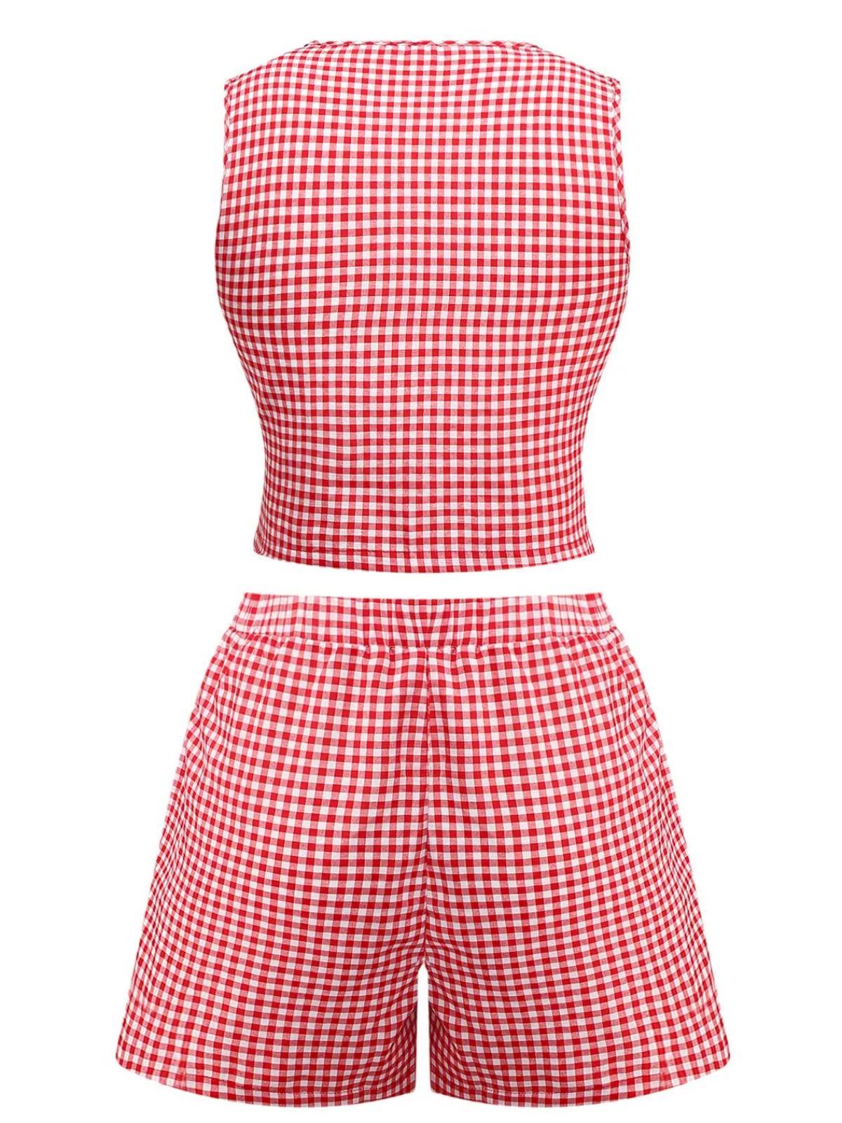 Outlet Retro Stage 2PCS 1950s Plaid V-Neck Bind Vest & Shorts