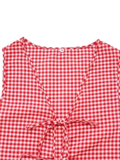 Outlet Retro Stage 2PCS 1950s Plaid V-Neck Bind Vest & Shorts