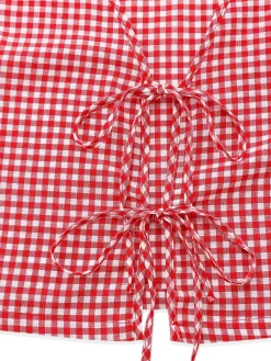 Outlet Retro Stage 2PCS 1950s Plaid V-Neck Bind Vest & Shorts