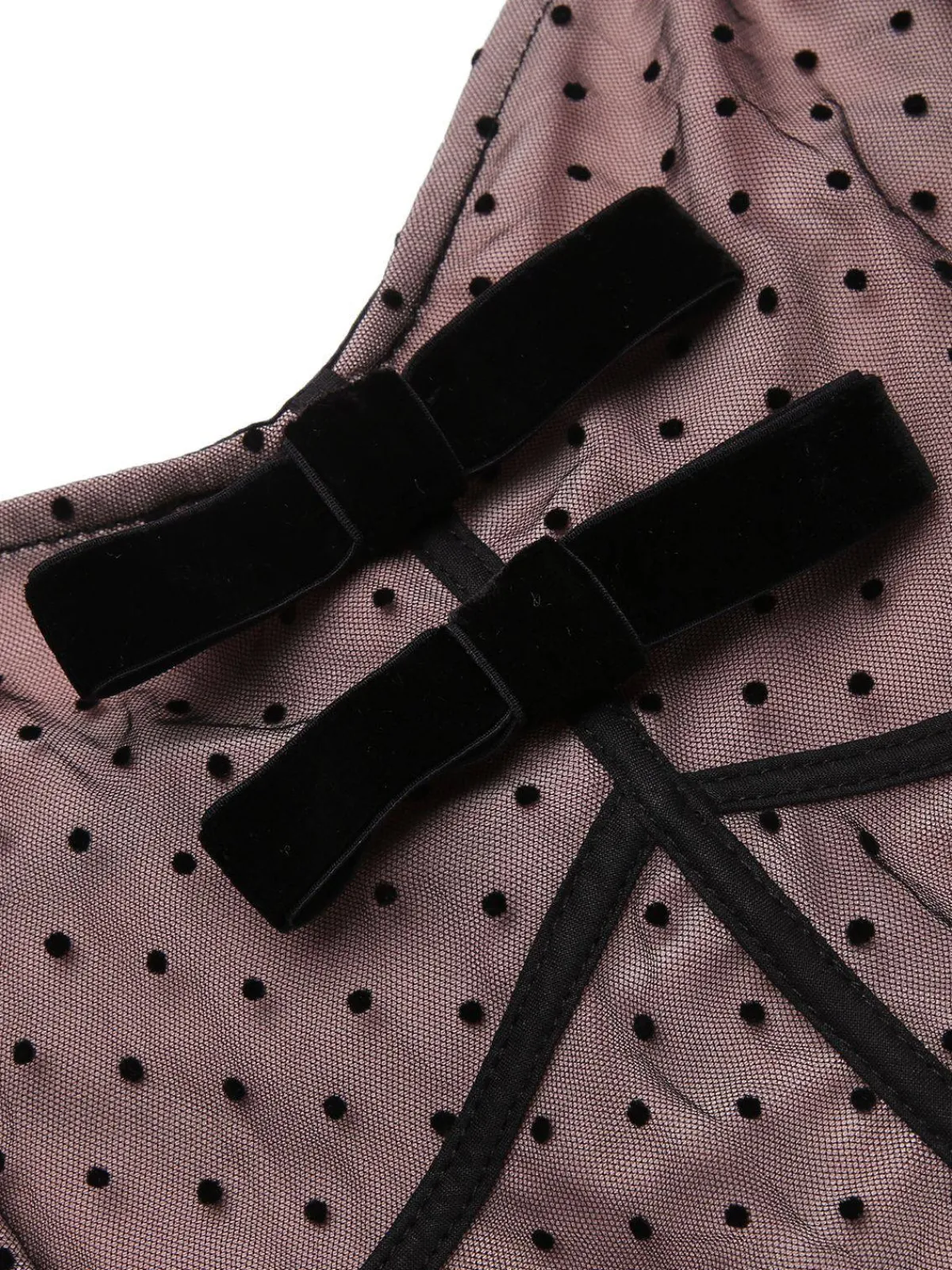 Sale Retro Stage 2PCS 1950s Polka Dot Bowknot Lace Strap Dress Dark Pink