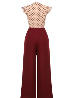 Clearance Retro Stage 2PCS 1950s Polka Dot Blouse & Burgundy Pants Red