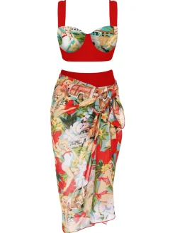 New Retro Stage 3PCS 1960s Retro Lady Bikini Set Red