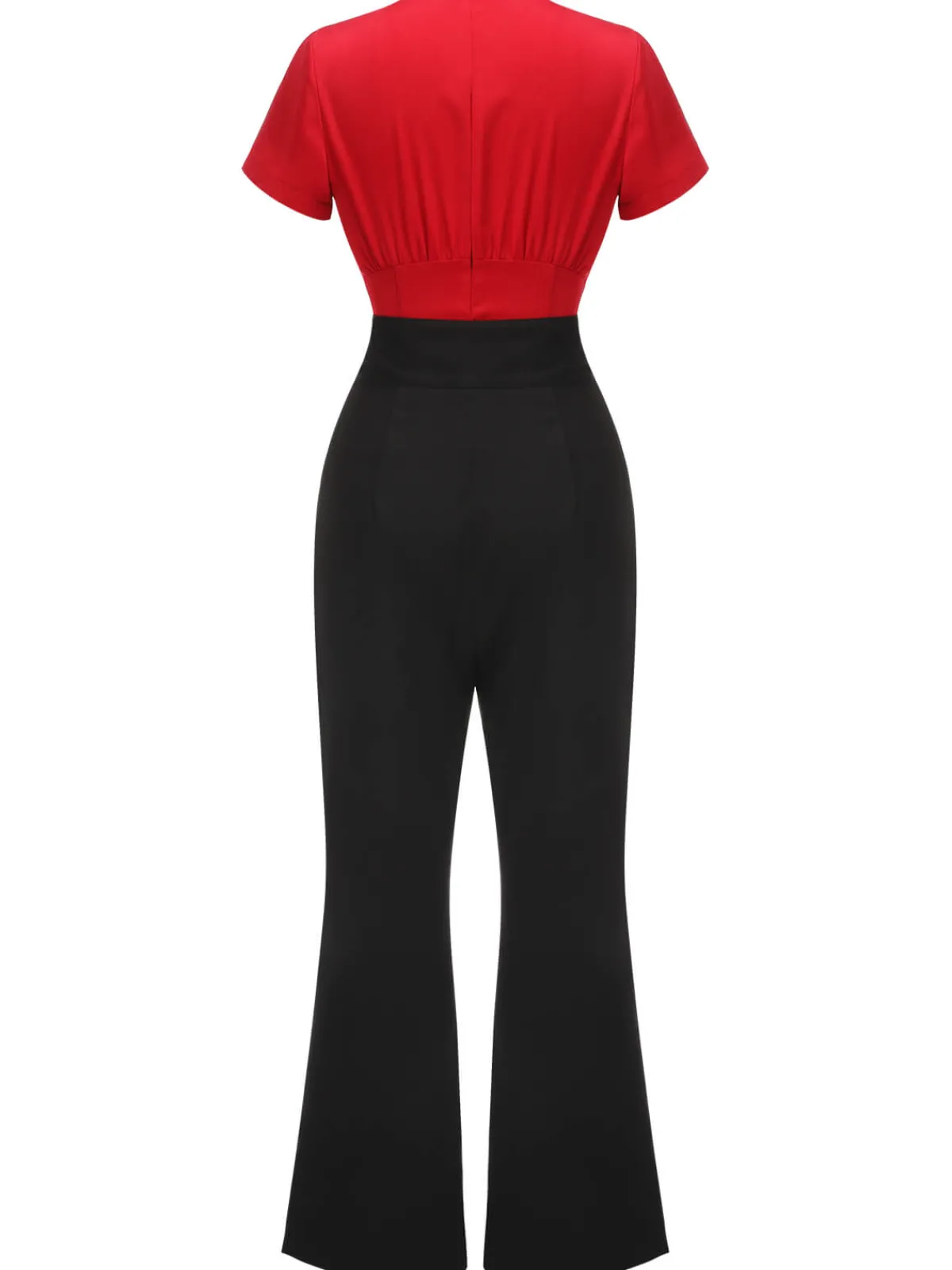 Discount Retro Stage 2PCS 1940s Red Tie-Up Blouse & Black Pants Red & Black