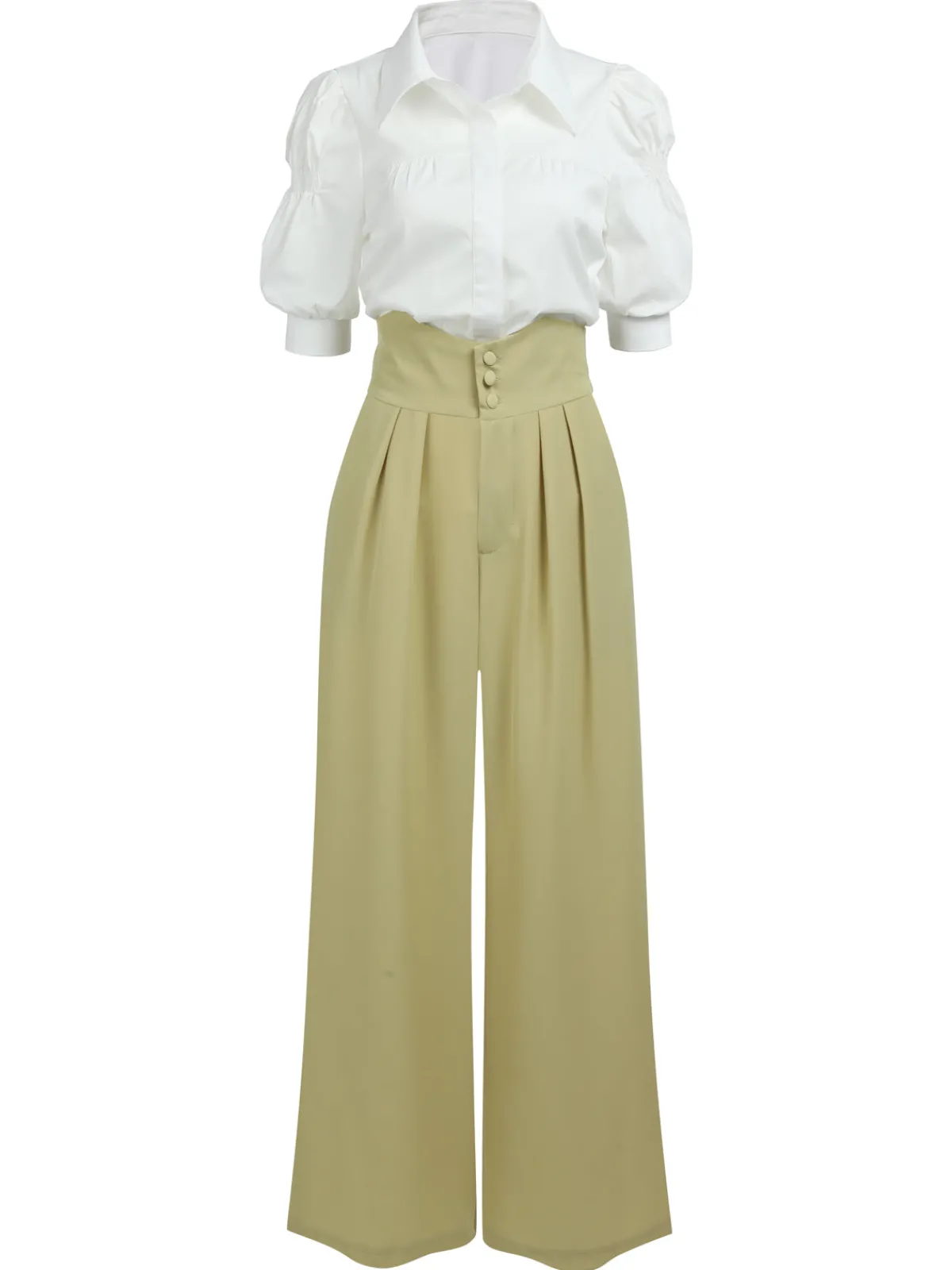 Outlet Retro Stage 2PCS 1950s Ruffled Blouse & Solid Suspender Pants Blue