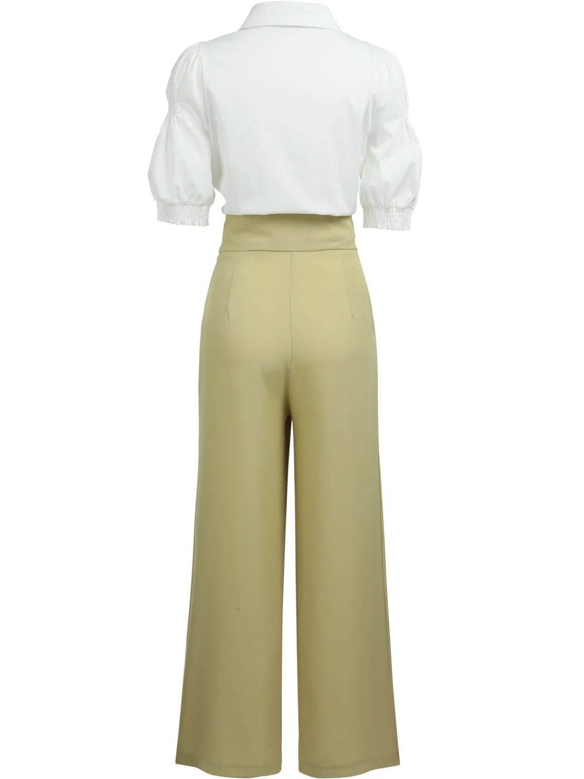 Outlet Retro Stage 2PCS 1950s Ruffled Blouse & Solid Suspender Pants Blue