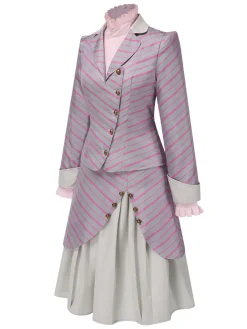 Clearance Retro Stage 3PCS 1940s Ruffles Stripes Button Suit Set Pink