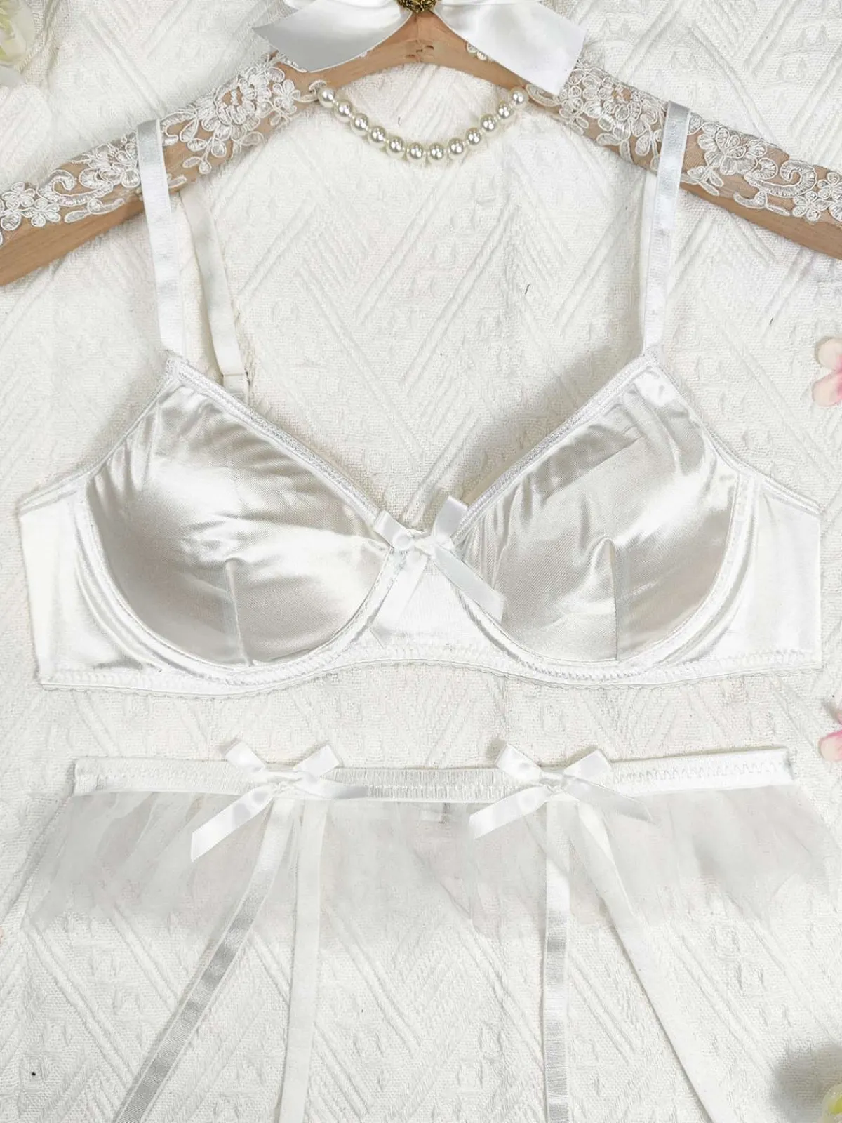 New Retro Stage 3PCS 1950s Satin Garter Belt Lingerie Sets
