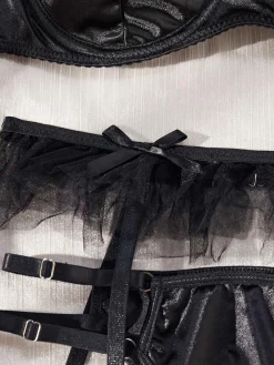 New Retro Stage 3PCS 1950s Satin Garter Belt Lingerie Sets