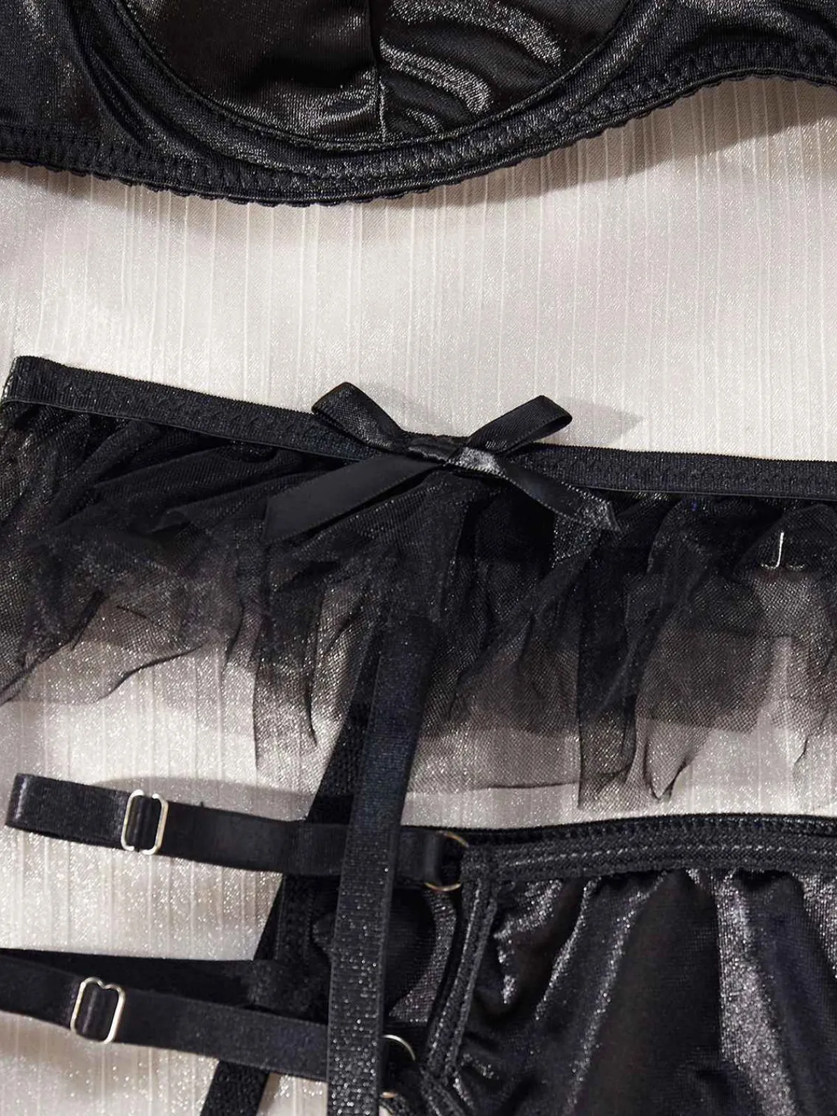 New Retro Stage 3PCS 1950s Satin Garter Belt Lingerie Sets