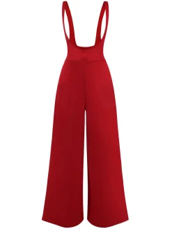 Outlet Retro Stage 2PCS 1970s Satin High Neck Blouse & Suspender Pants White & Red