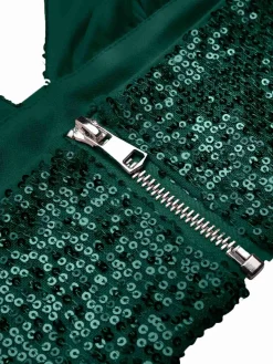 Hot Retro Stage 2PCS 1930s Sequined Halter Crop Top & Wide Leg Pants